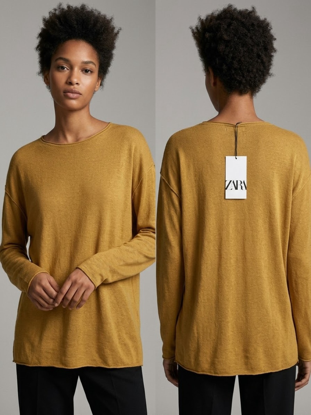 ZARA Mustard Long-Sleeve Crewneck Top